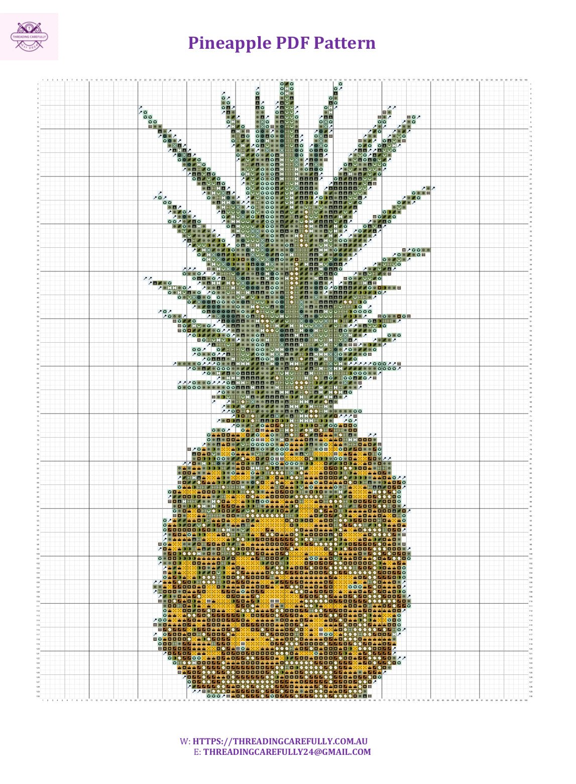 Pineapple PDF Cross stitch Pattern - Threading Carefully
