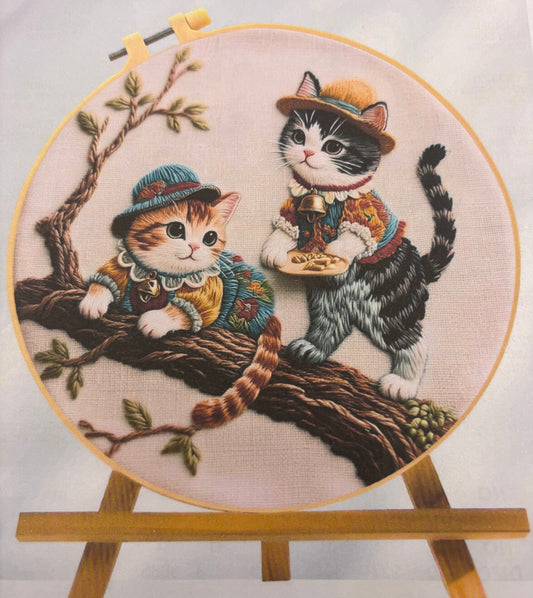 Two Cats on a Tree Embroidery Kit