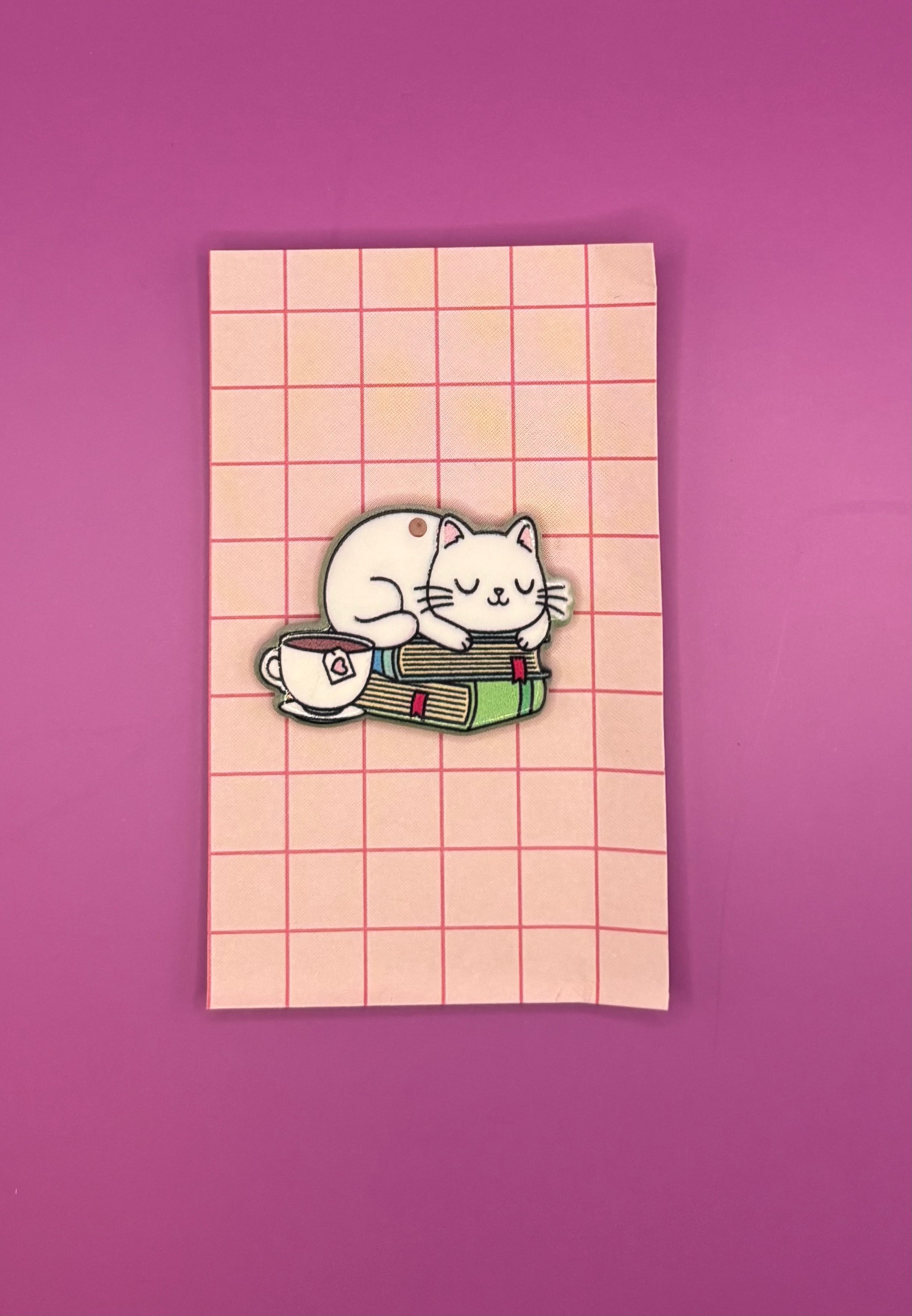 Magnetic Cat Needle Holder - Book Stack Cat - Threading Carefully