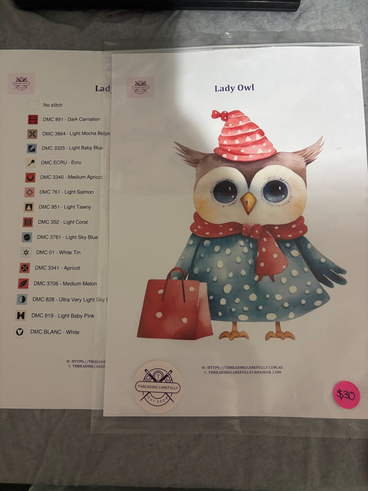 Lady Owl Counted Cross Stitch Kit