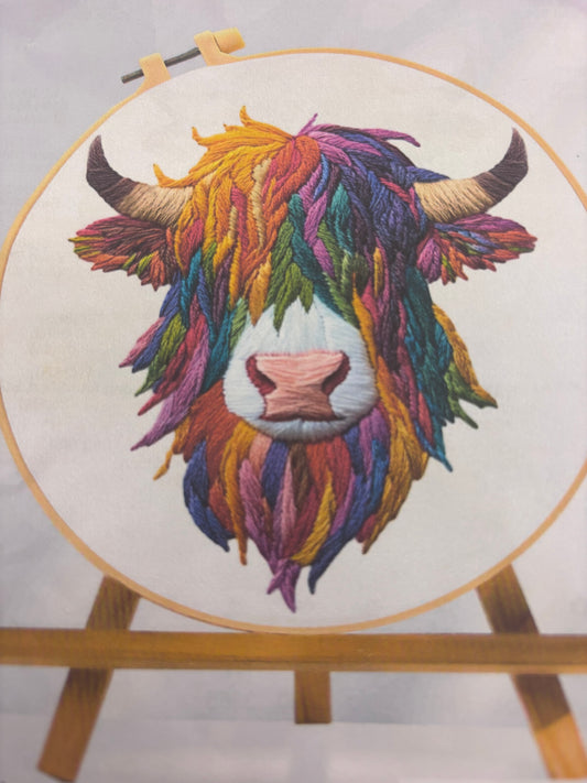 Rainbow Highland Cow Embroidery Kit