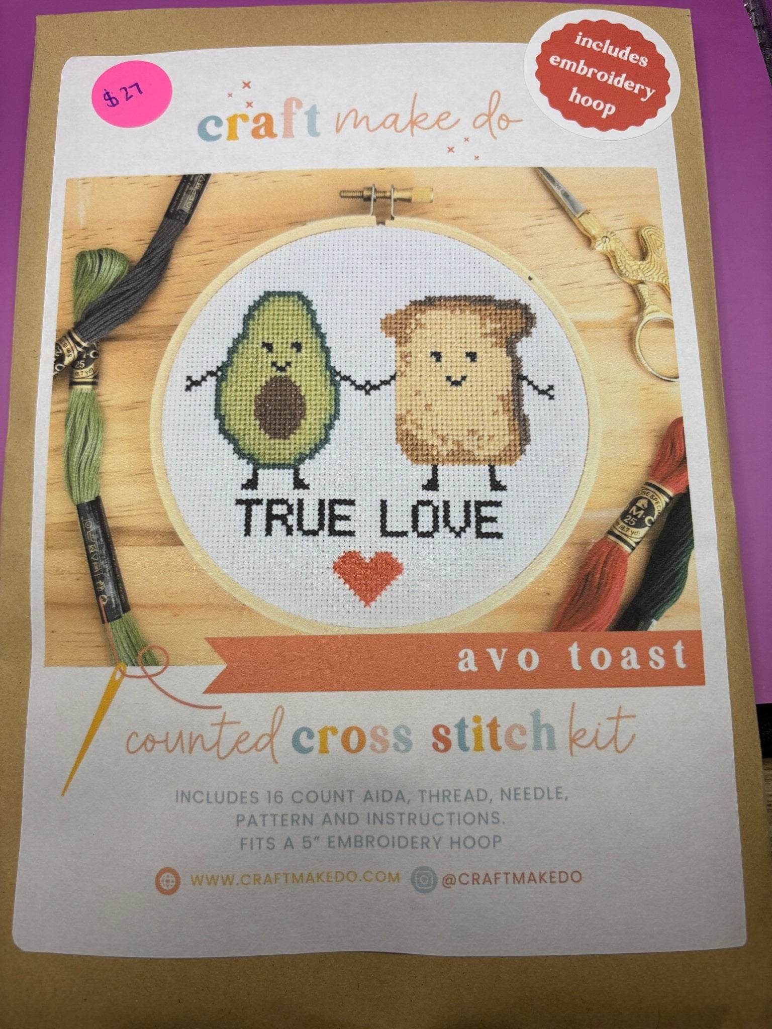 Avo Toast Cross Stitch Kit - Threading Carefully