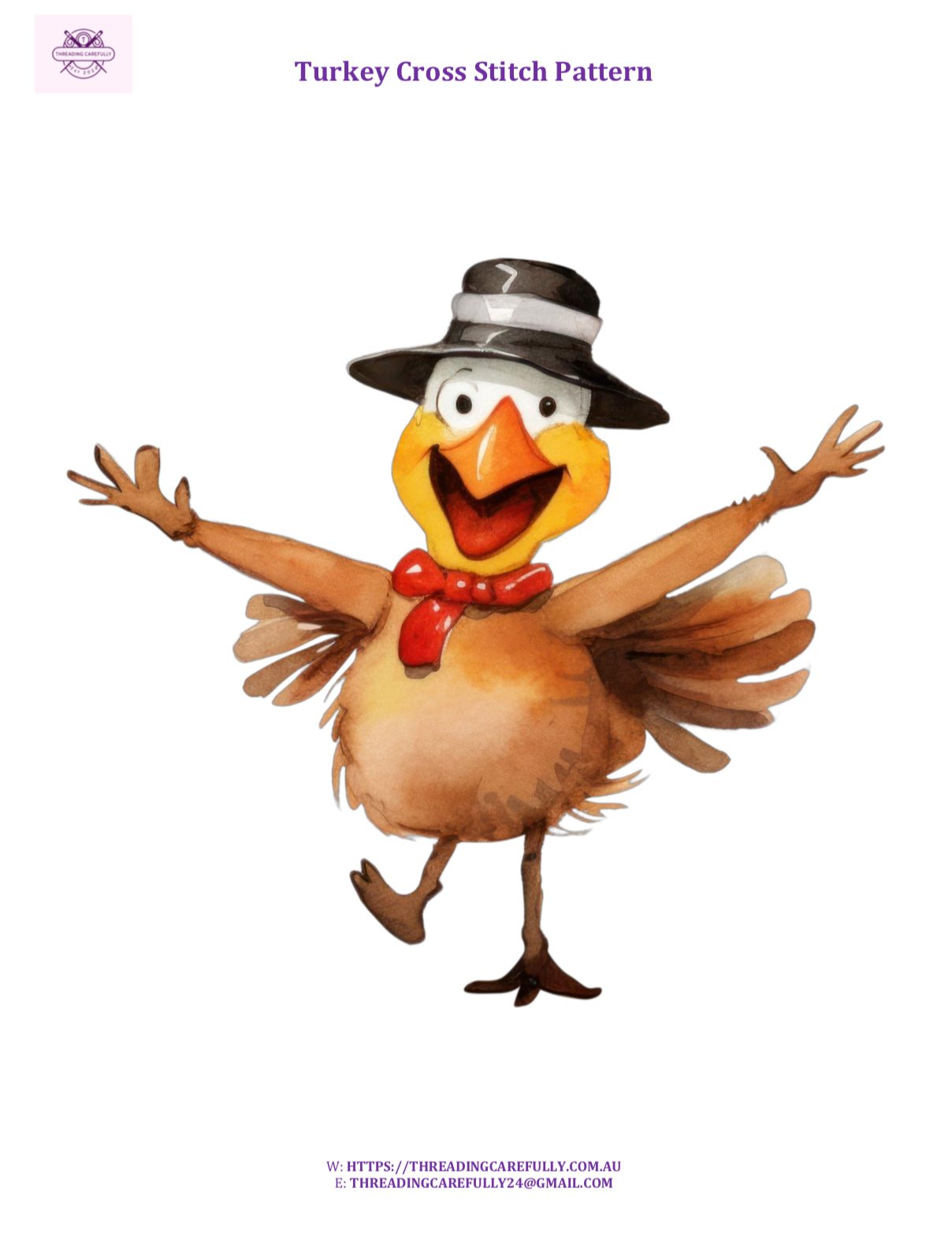 Turkey PDF Cross Stitch Pattern - Threading Carefully