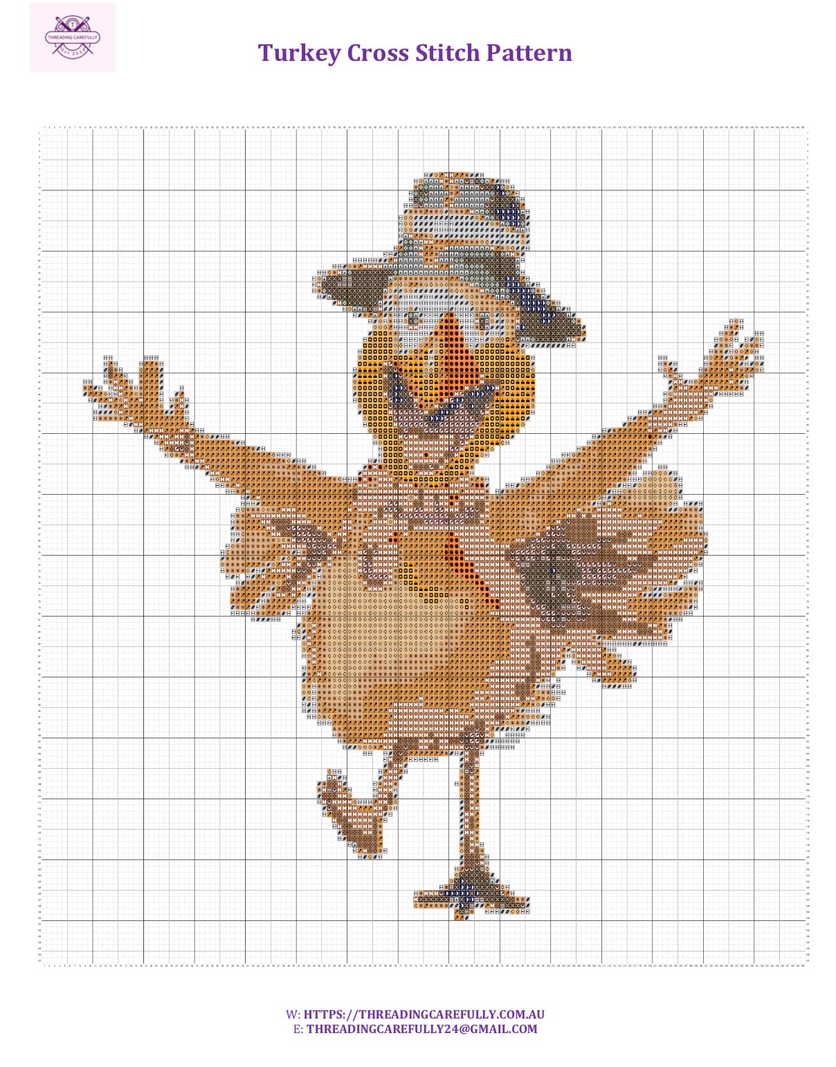 Turkey PDF Cross Stitch Pattern - Threading Carefully
